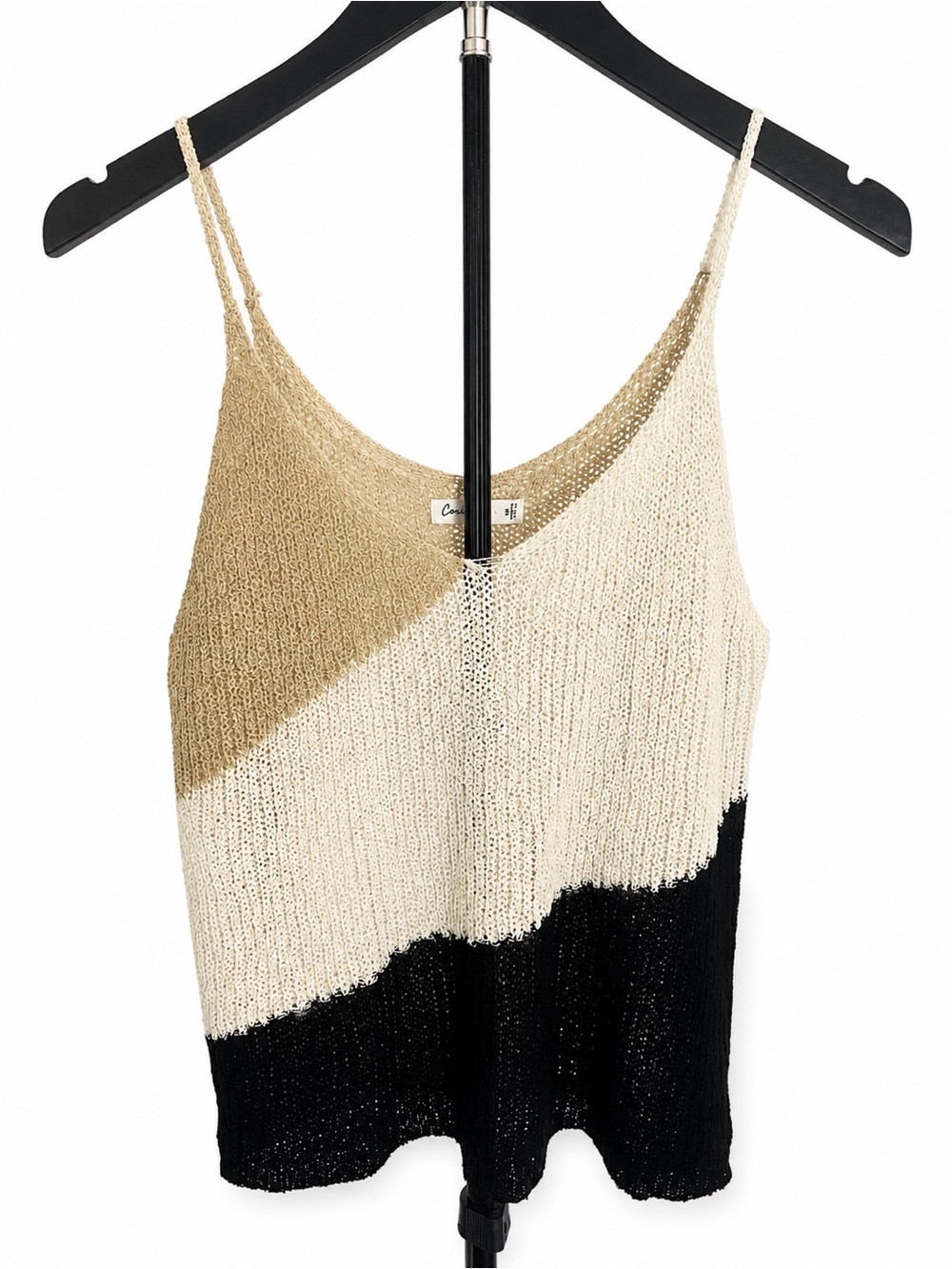 Cozy Co Three-Tone Knit Camisole in Cream, Tan & Black